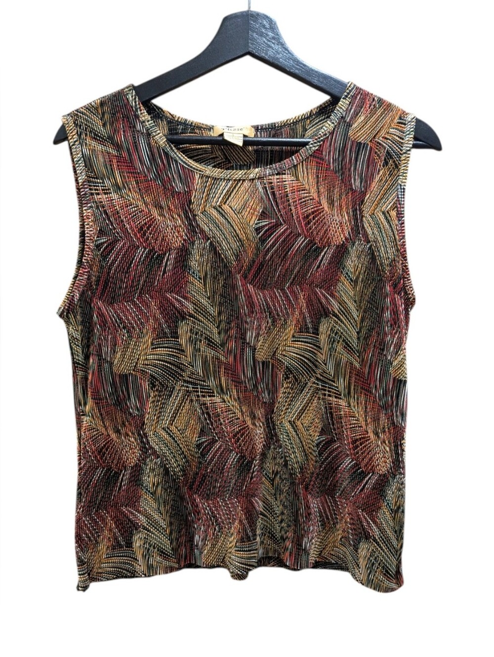 Plisse Vintage Sleeveless Top Abstract Geometric Texture Print Y2K Size L